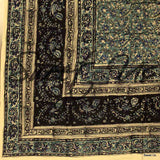 Cotton Vegetable Dye Hand Block Print Tablecloth Rectangle Blue Black Beige