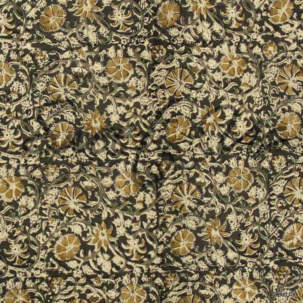 Cotton Vegetable Dye Hand Block Print Tablecloth Rectangle Green Gold Beige