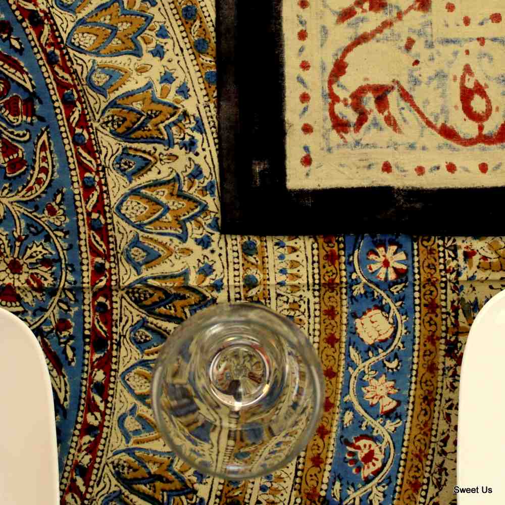 Vintage Paisley Cotton Block Print Floral Tablecloth Rectangle, Cobalt Haven