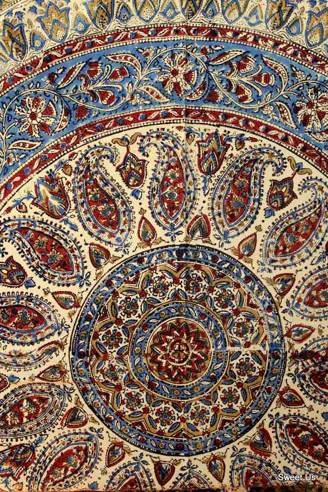 Vintage Paisley Cotton Block Print Floral Tablecloth Rectangle, Cobalt Haven