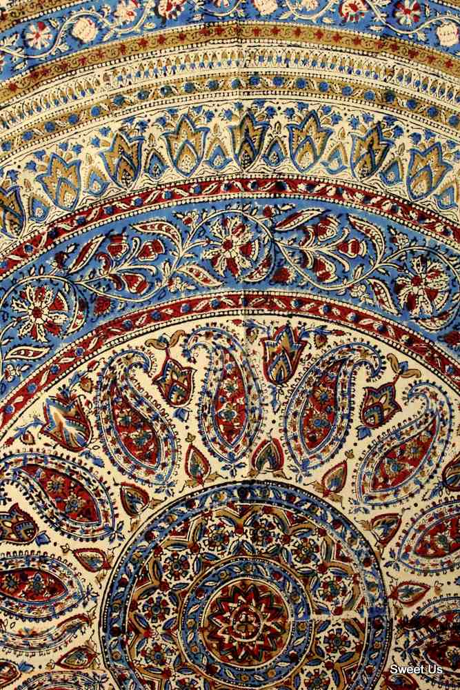 Vintage Paisley Cotton Block Print Floral Tablecloth Rectangle, Cobalt Haven