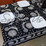Cotton Celestial Tablecloth Rectangle Sun Moon Star Bed Sheet Black White