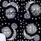 Cotton Celestial Tablecloth Rectangle Sun Moon Star Bed Sheet Black White