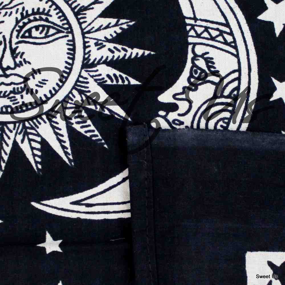 Cotton Celestial Tablecloth Rectangle Sun Moon Star Bed Sheet Black White
