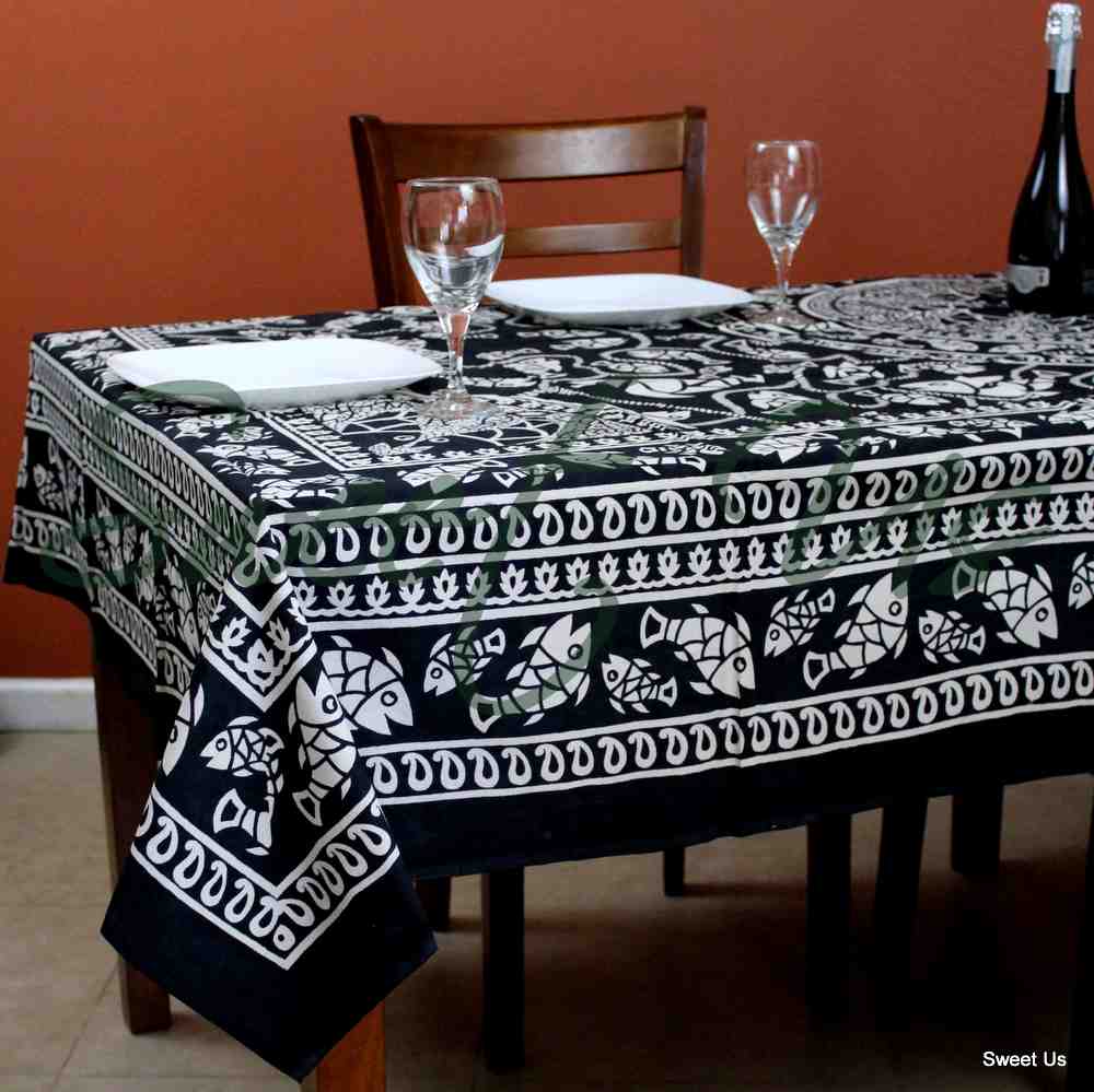 Cotton Marine Fish Print Tablecloth Rectangle Tapestry Wall Hang Bed Sheet Queen