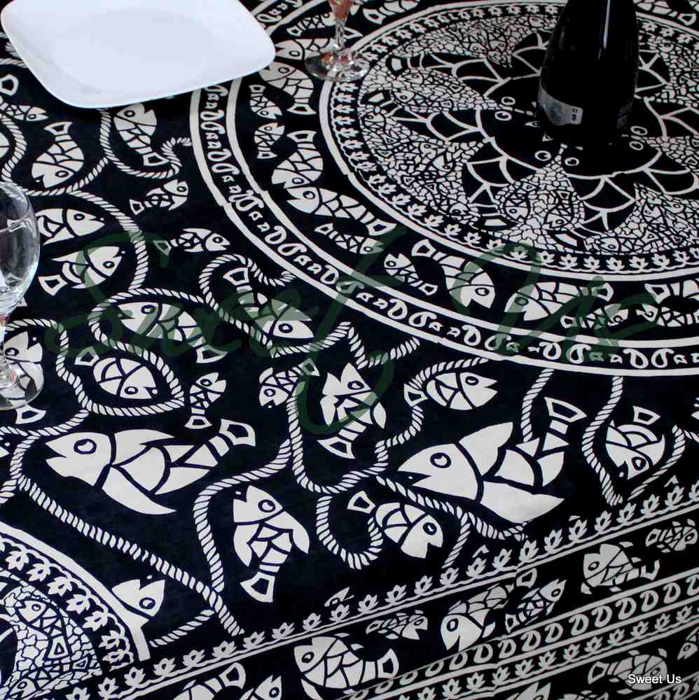 Cotton Marine Fish Print Tablecloth Rectangle Tapestry Wall Hang Bed Sheet Queen
