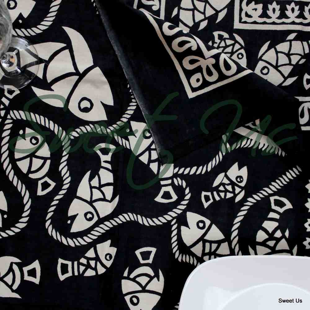 Cotton Marine Fish Print Tablecloth Rectangle Tapestry Wall Hang Bed Sheet Queen