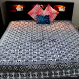 Cotton Elephant Geometric Floral Bedspread Bed sheet Queen Black White