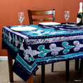 Cotton Batik Elephant Tablecloth Rectangle Blue Saffron Fabric Dining Linen - Sweet Us