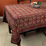 Cotton Block Print Floral Tablecloth Rectangle Dabu Blue Brown Red Dining Linen