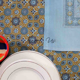 Cotton Geometric Tablecloth Rectangle Blue Gold Kitchen Dining Linen