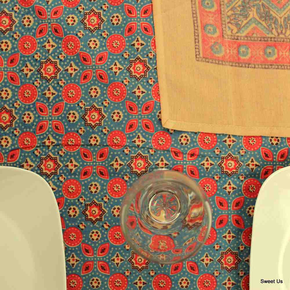 Cotton Geometric Tablecloth Rectangle Red Blue Pink Kitchen Linen