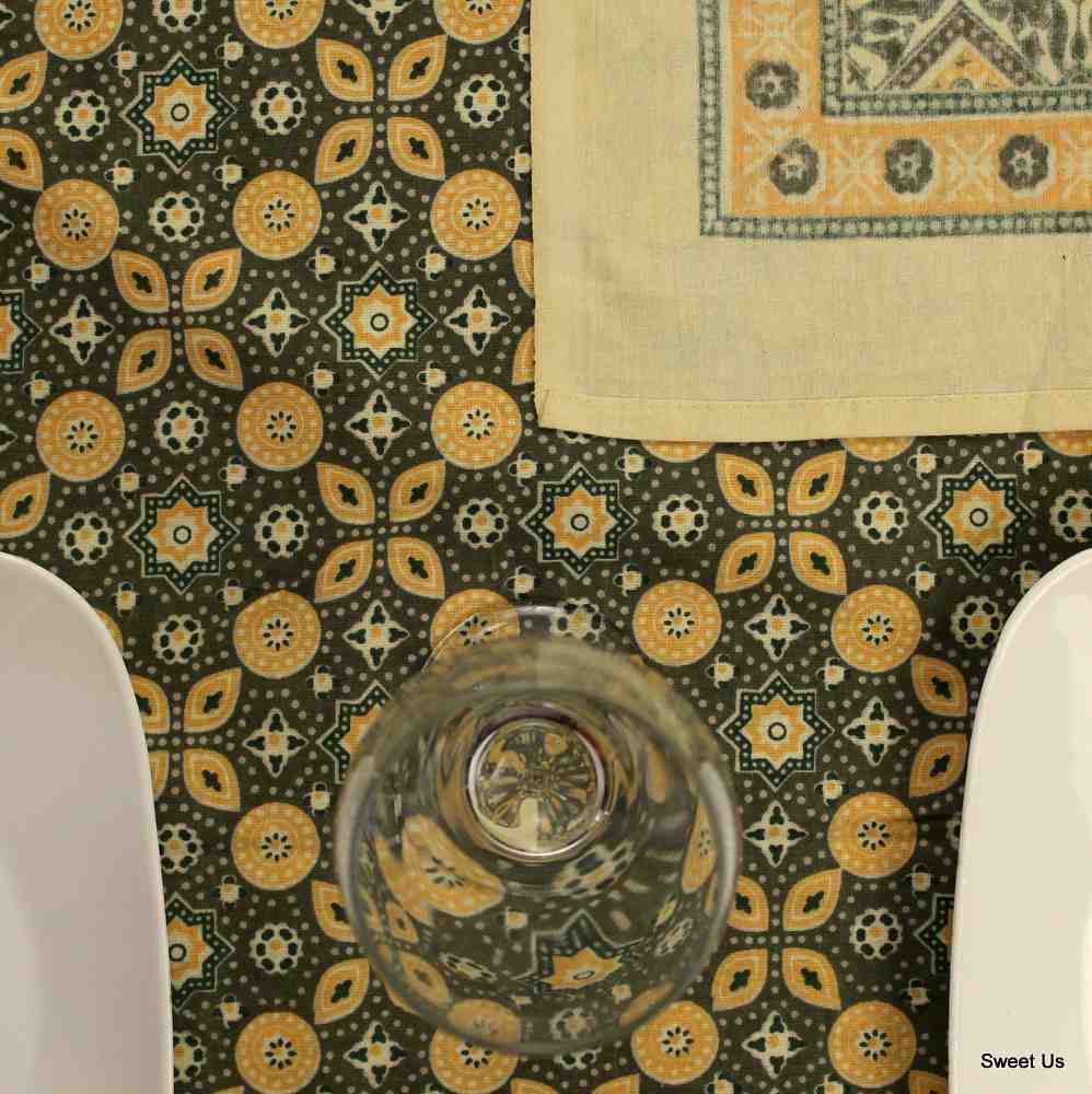 Cotton Geometric Tablecloth Rectangle White Olive Green Gold Kitchen Linen