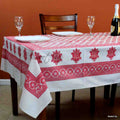 Cotton Block Print Floral Tablecloth Rectangle Blue Red White Dining Linen - Sweet Us