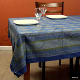 Cotton Block Print Floral Geometric Tablecloth Rectangle 70x104 Gold Rust Blue