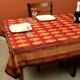 Cotton Block Print Floral Geometric Tablecloth Rectangle 70x104 Gold Rust Blue