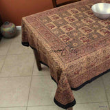 Cotton Block Print Tablecloth Elephant Red Rust Batik Kitchen Dining Linen