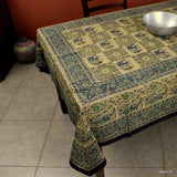 Cotton Block Print Tablecloth Elephant Green Blue Batik Kitchen Dining Linen