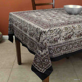 Cotton Block Print Tablecloth Elephant Gray Brown Batik Kitchen Dining Linen