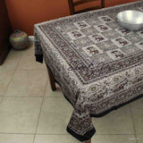 Cotton Block Print Tablecloth Elephant Gray Brown Batik Kitchen Dining Linen