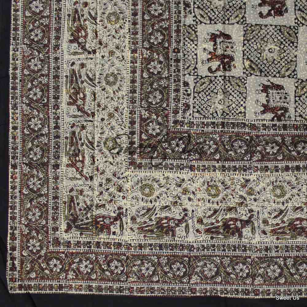 Tusker Trellis Block Print Batik Floral Tablecloth Rectangle, Dusky Horizon