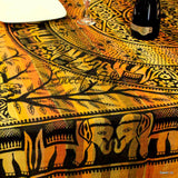 Cotton Elephant Print Floral Tablecloth Rectangle Yellow Black Gold Orange Fringe