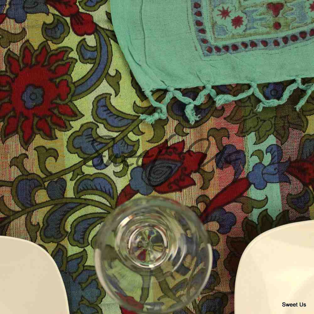 Cotton Sunflower Print Floral Tablecloth Rectangle Green Red Blue