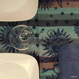 Cotton Celestial Print Floral Tablecloth Rectangle Blue Dining Linen