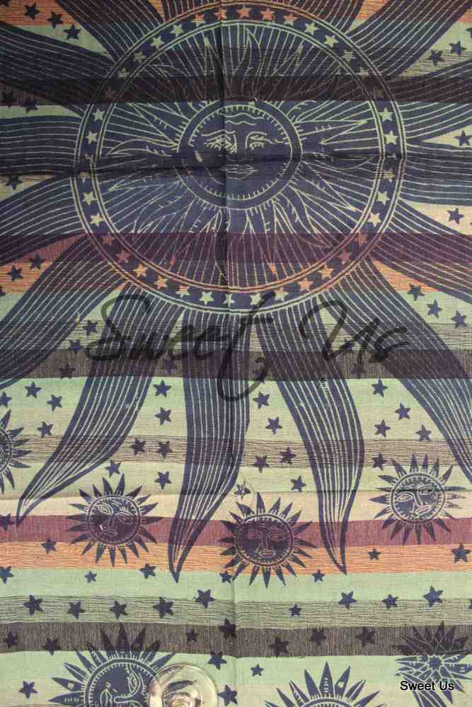 Cotton Celestial Overprint Tablecloth Rectangle 70x106 Blue Red Yellow Green