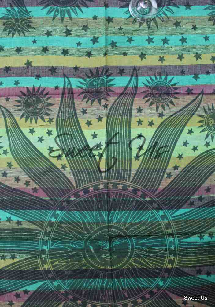 Cotton Celestial Print Floral Tablecloth Rectangle Green Dining Linen