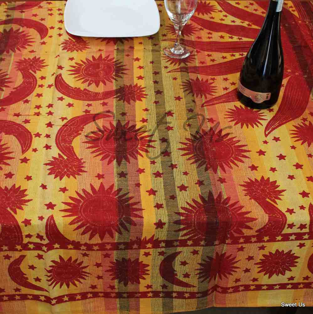 Cotton Celestial Overprint Tablecloth Rectangle 70x106 Blue Red Yellow Green