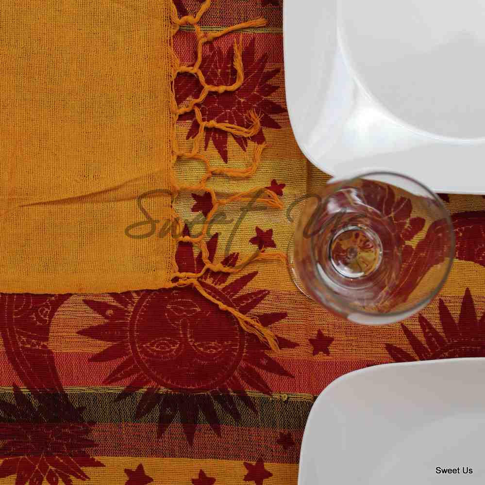 Cotton Celestial Overprint Tablecloth Rectangle 70x106 Blue Red Yellow Green