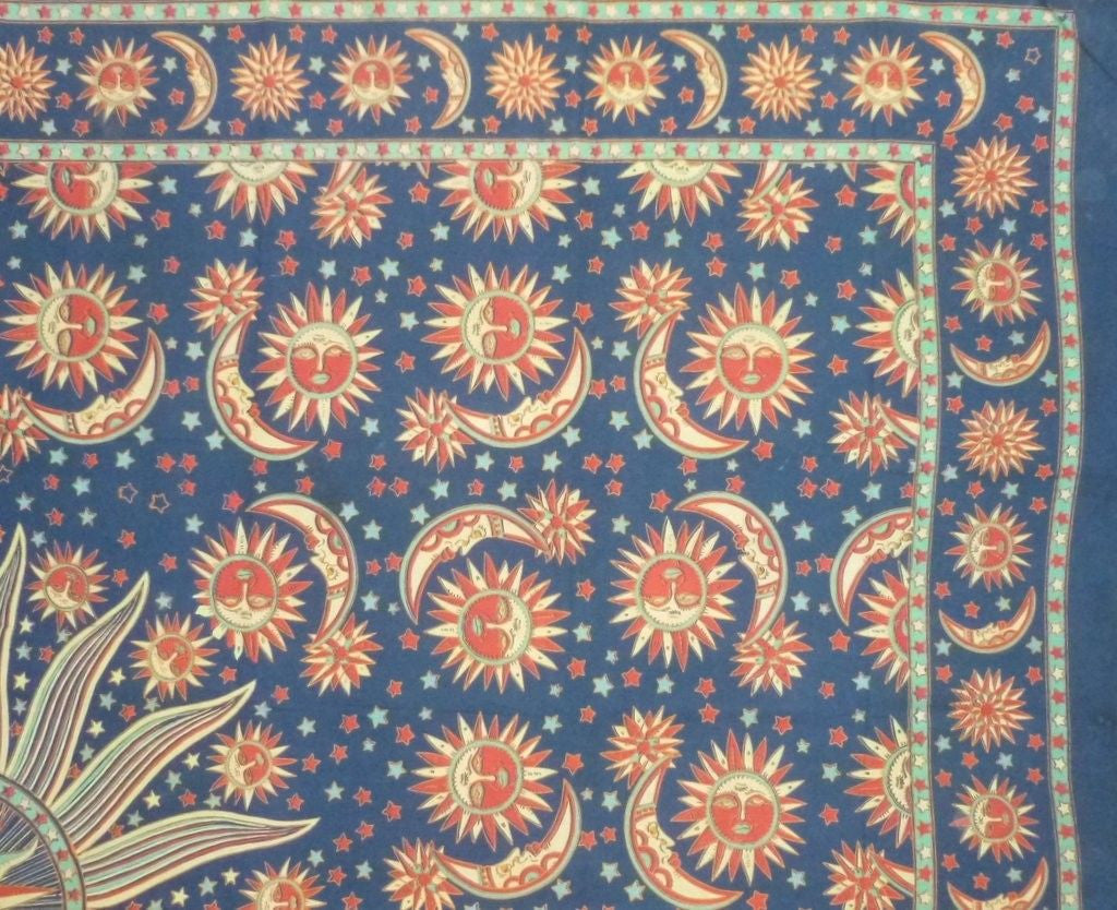 Handmade 100% Cotton Celestial Sun Moon & Star Tapestry Coverlet Dark Green Full - Sweet Us