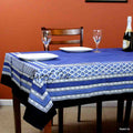 Cotton Block Print Tablecloth Rectangle Dining Kitchen Table Linen Blue - Sweet Us