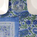 Parisian Paisley Floral Block Print Cotton Tablecloth Collection, Emerald Riviera