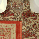 Parisian Paisley Floral Block Print Cotton Tablecloth Rectangle, Sienna Spice