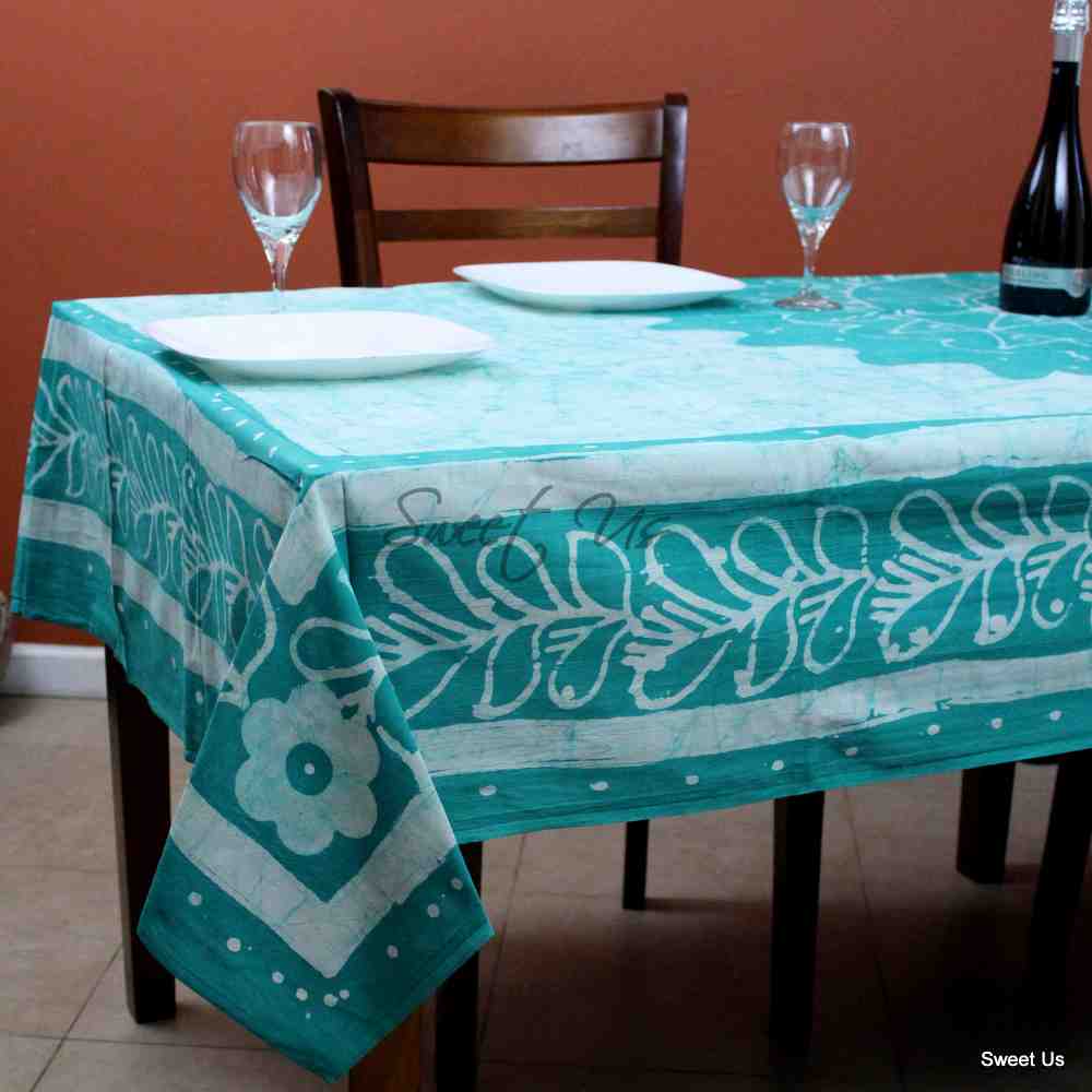 Cotton Batik Tablecloth Rectangle Green Fabric Kitchen Dining Linen