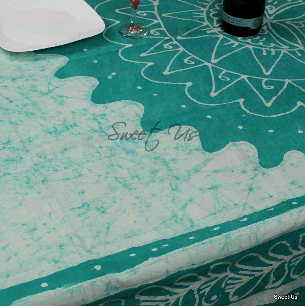Cotton Batik Tablecloth Rectangle Green Fabric Kitchen Dining Linen