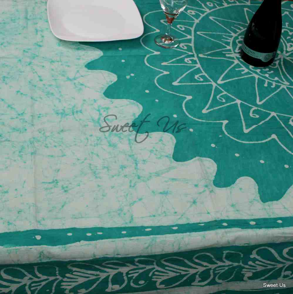 Cotton Batik Tablecloth Rectangle Green Fabric Kitchen Dining Linen