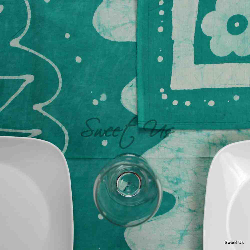 Cotton Batik Tablecloth Rectangle Green Fabric Kitchen Dining Linen