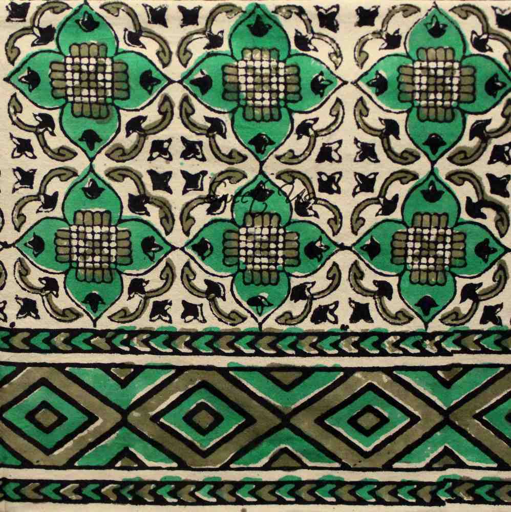 Block Print Cotton VEGGIE DYE Geometric Tablecloth Rectangle Green Beige