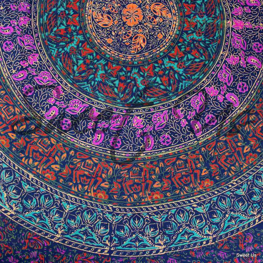 Reversible Block Print Cotton Mandala Floral Duvet Cover Full Queen Blue Red