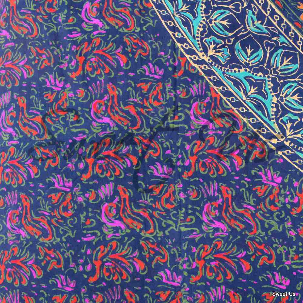 Reversible Block Print Cotton Mandala Floral Duvet Cover Full Queen Blue Red