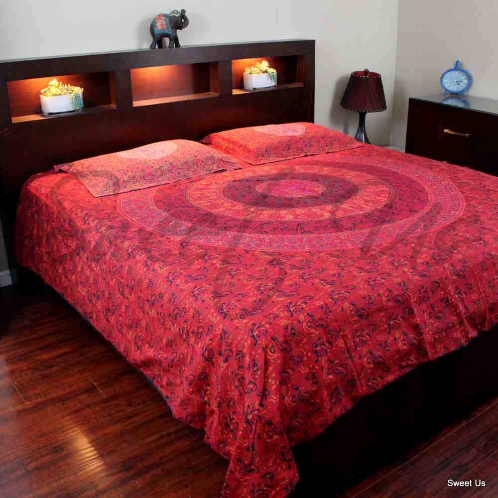 Reversible Block Print Cotton Mandala Floral Duvet Cover Full Queen Blue Red