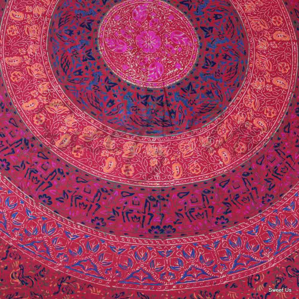 Reversible Block Print Cotton Mandala Floral Duvet Cover Full Queen Blue Red