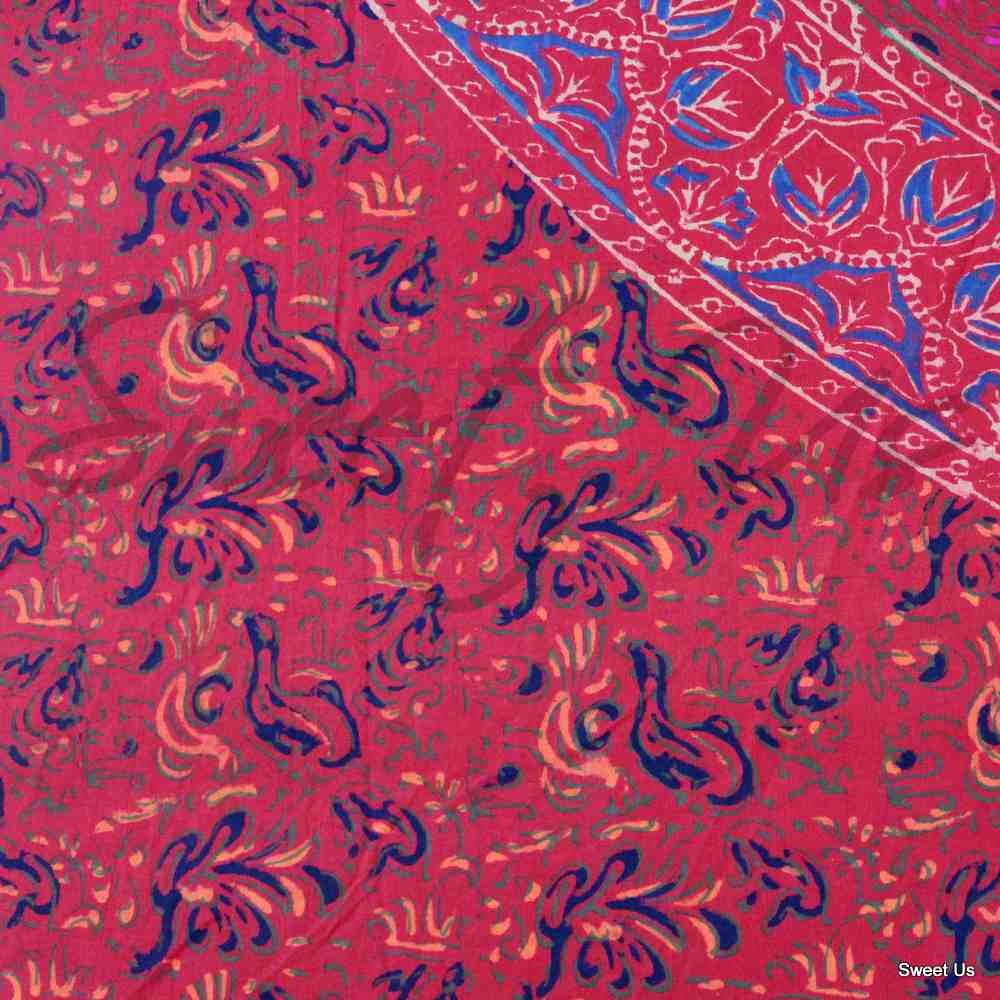 Reversible Block Print Cotton Mandala Floral Duvet Cover Full Queen Blue Red