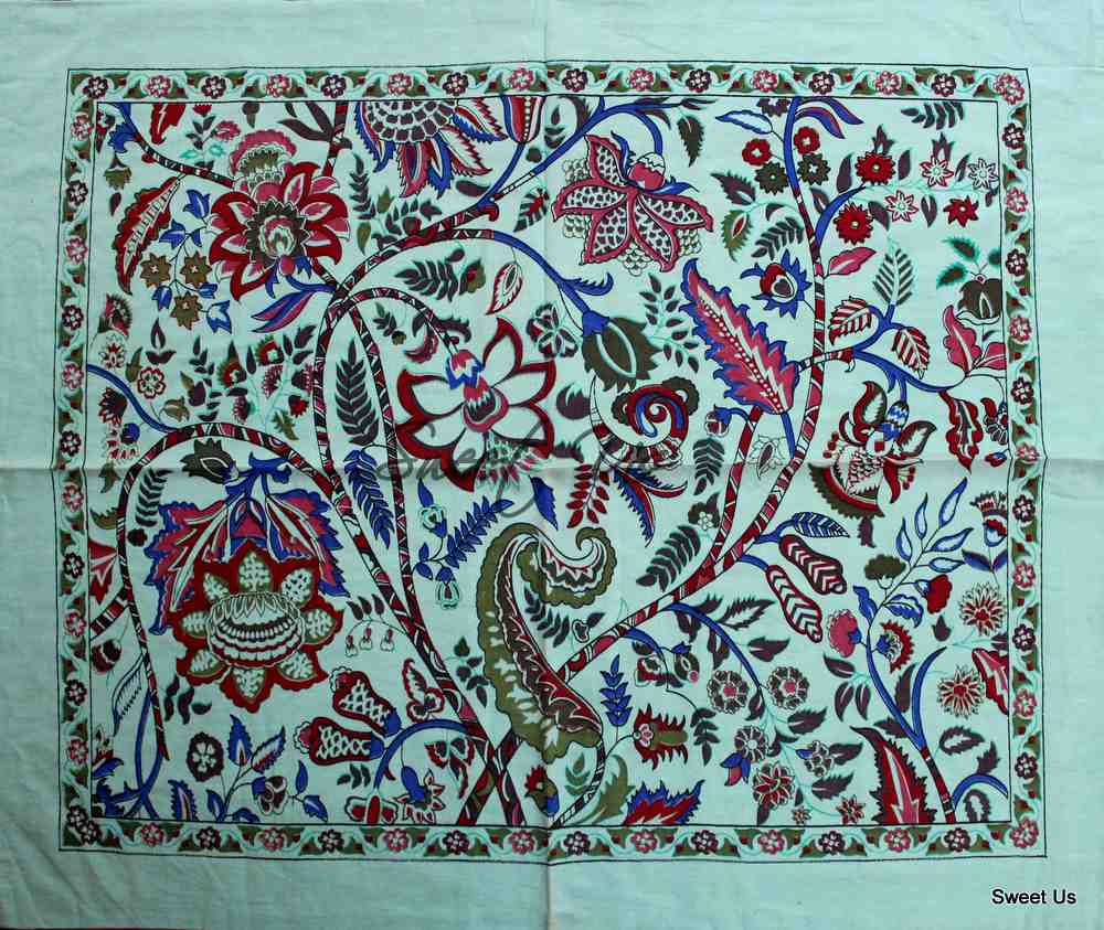 Cotton Floral Tree of Life Reversible Duvet Cover Queen Green Beige Pillow Sham