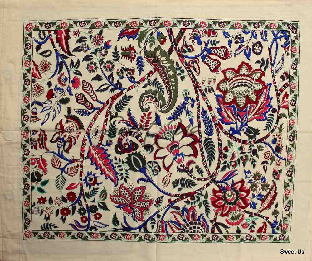 Cotton Floral Tree of Life Reversible Duvet Cover Queen Green Beige Pillow Sham