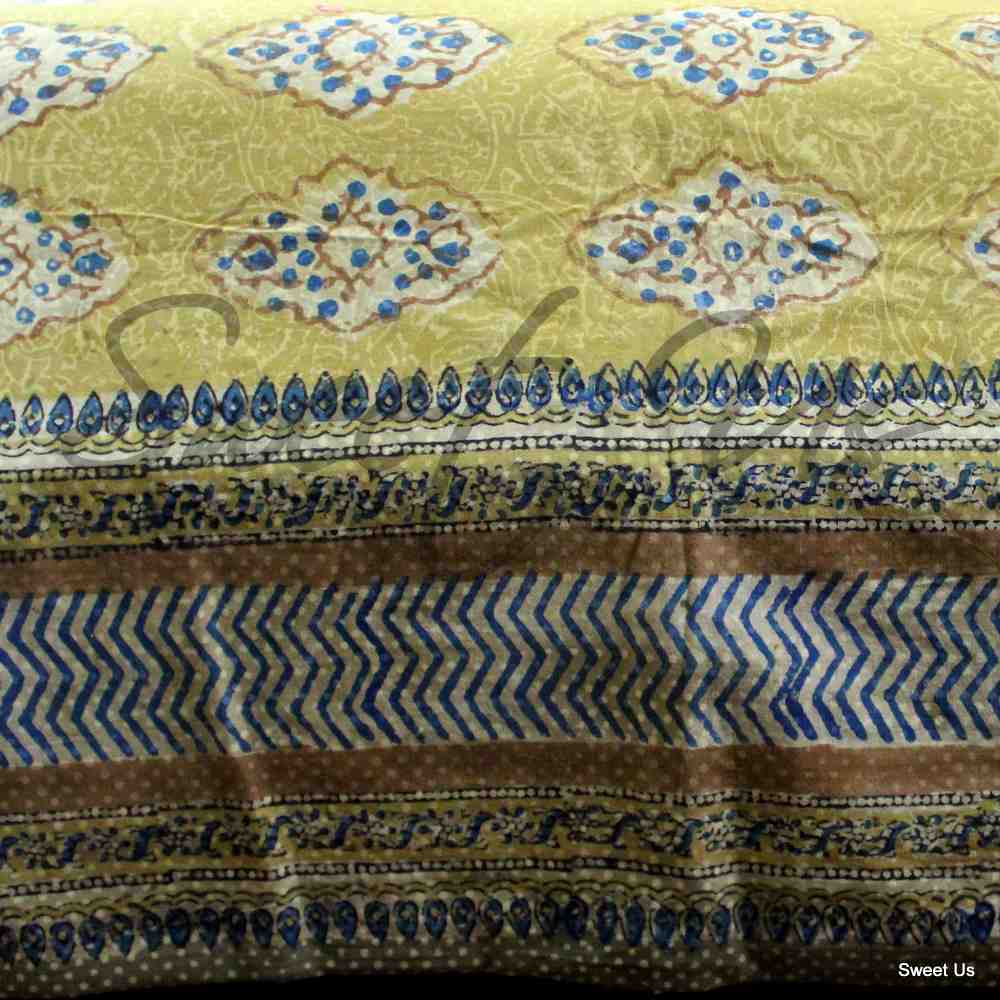 Block Print Bedspread Cotton Bed sheet Full Queen Rust Red Gold Blue