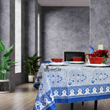 Princess Paisley Block Print Cotton Floral Tablecloth Rectangle, Serene Blue